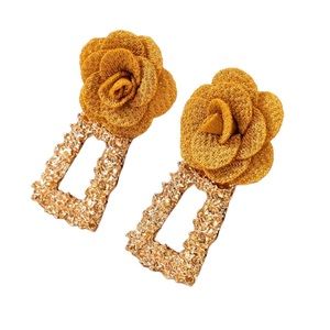 Flower with Gold Geometric Drop Earrings
